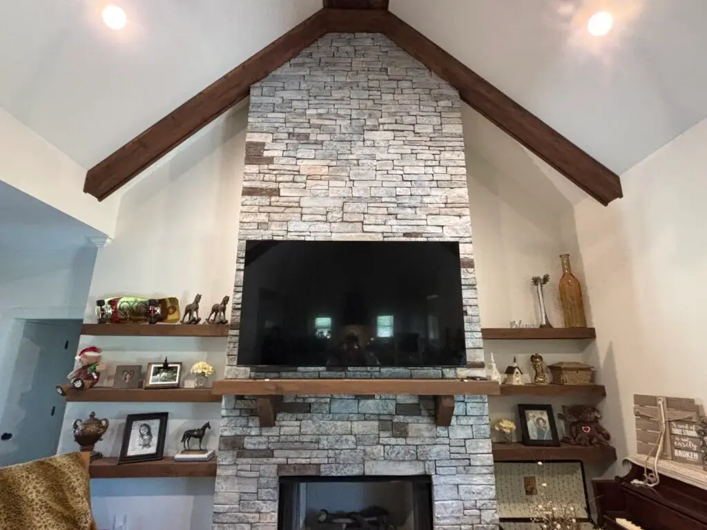 TV Mounting on Rock Wall in Hoschton